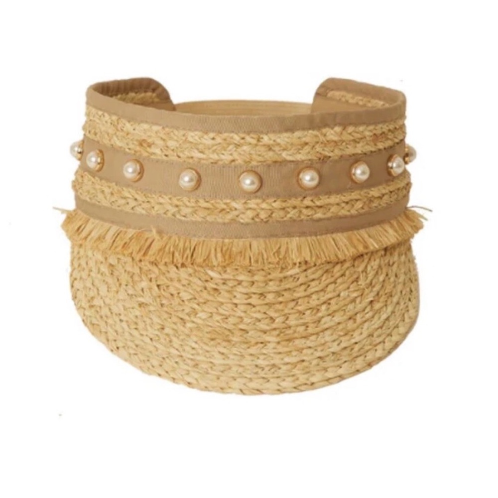 NWT BTB Los Angeles Bree Pearl Visor Straw $120 Sz MEDIUM